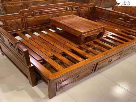 推拉罗汉床实木老榆木新中式仿古
